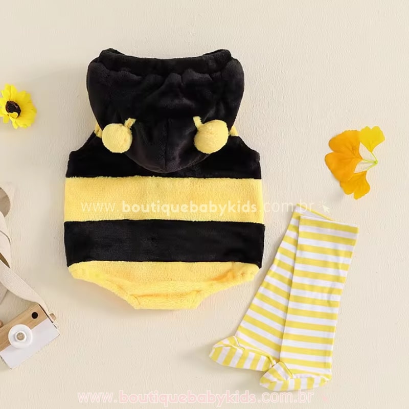 Body Bebê Fantasia Abelhinha com Meia