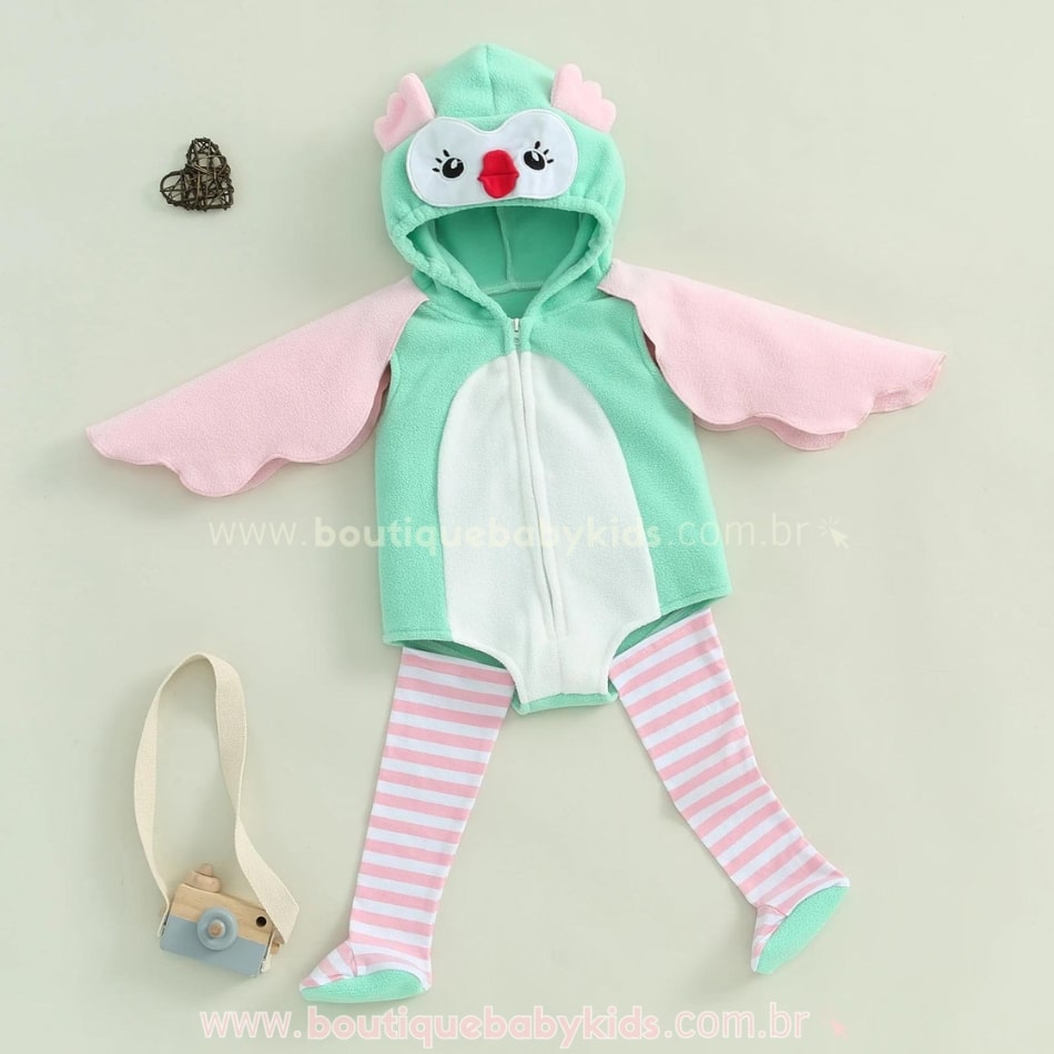 Body Bebê Fantasia Corujinha com Meia - Boutique Baby Kids
