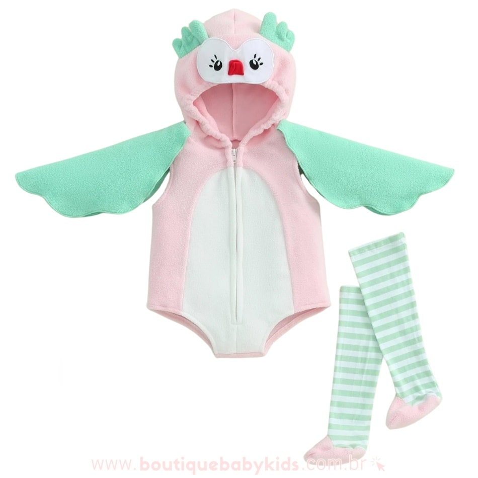 Body Bebê Fantasia Corujinha com Meia - Boutique Baby Kids #rosa