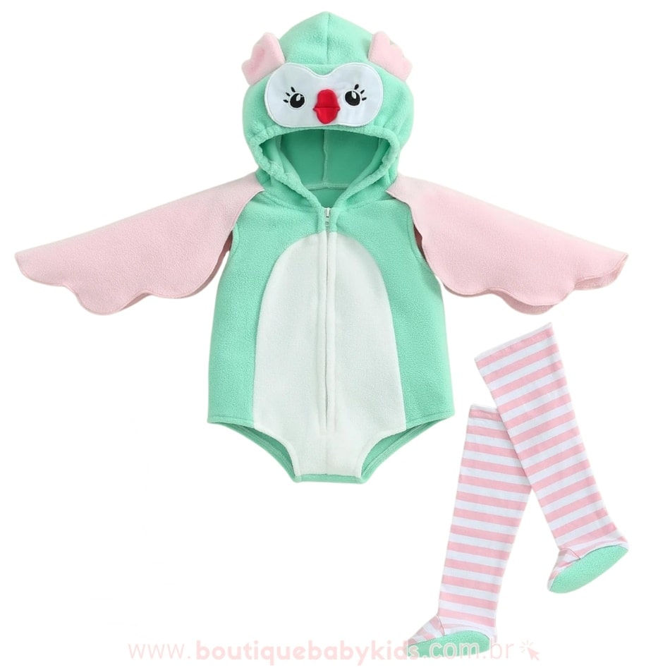 Body Bebê Fantasia Corujinha com Meia - Boutique Baby Kids