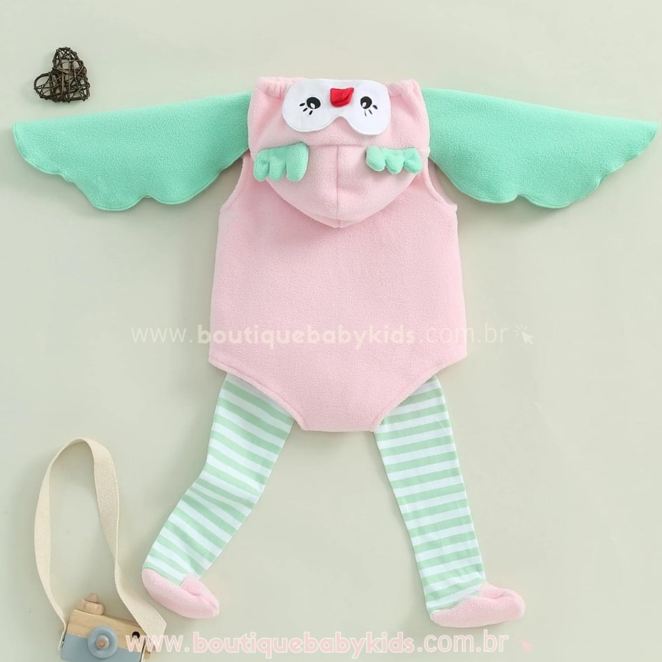 Body Bebê Fantasia Corujinha com Meia - Boutique Baby Kids