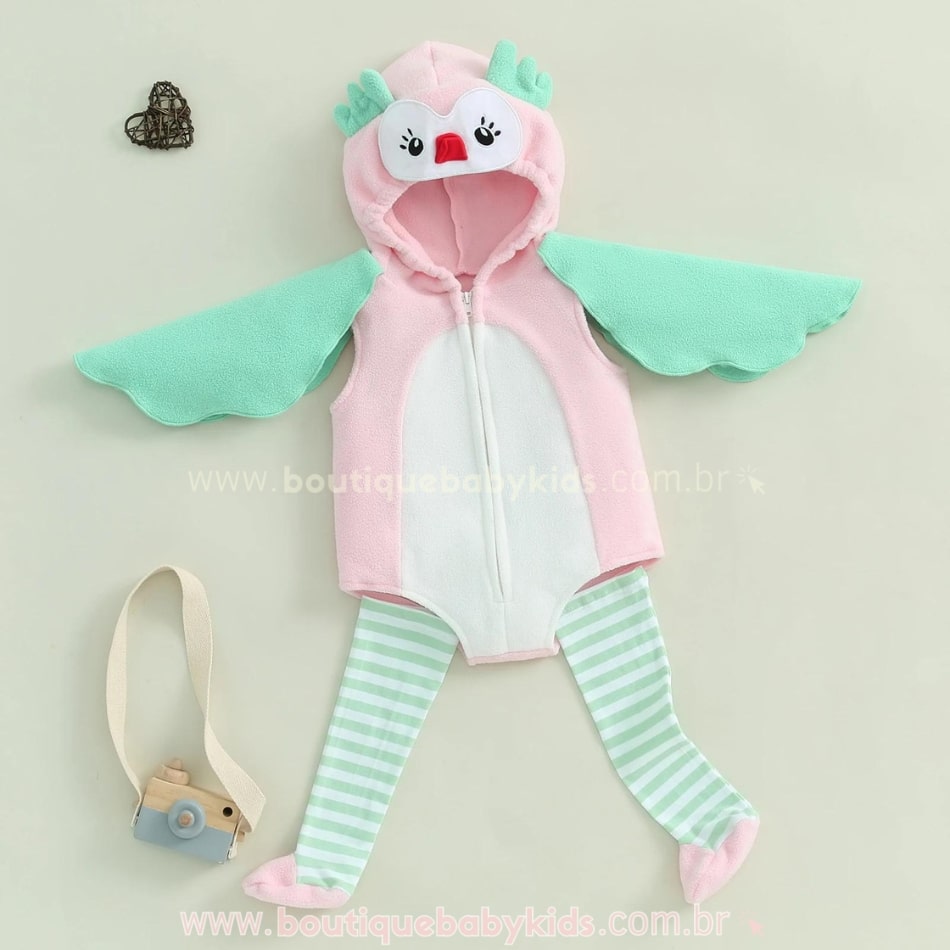 Body Bebê Fantasia Corujinha com Meia - Boutique Baby Kids