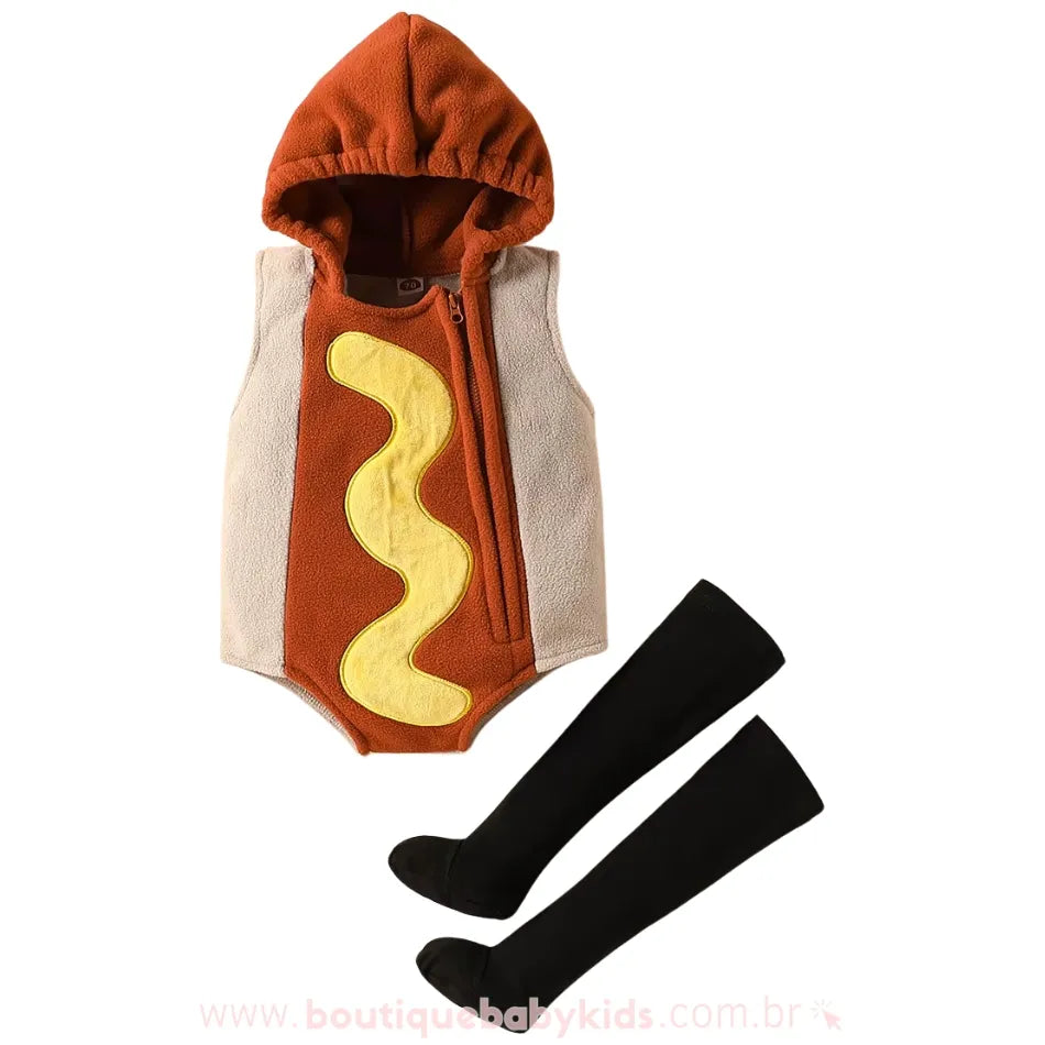 Body Bebê Fantasia Cachorro Quente Hot Dog com Meia - Boutique Baby Kids