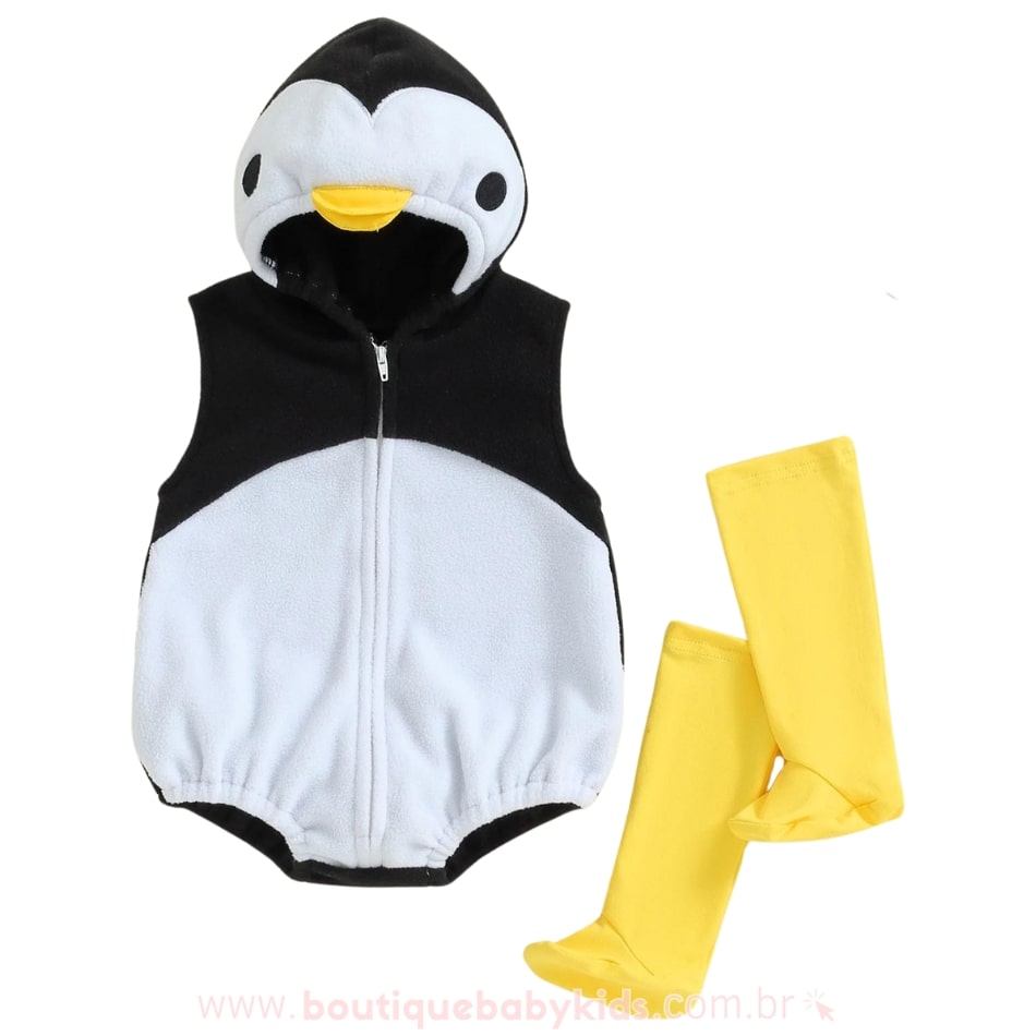 Body Bebê Fantasia Pinguim com Meia - Boutique Baby Kids