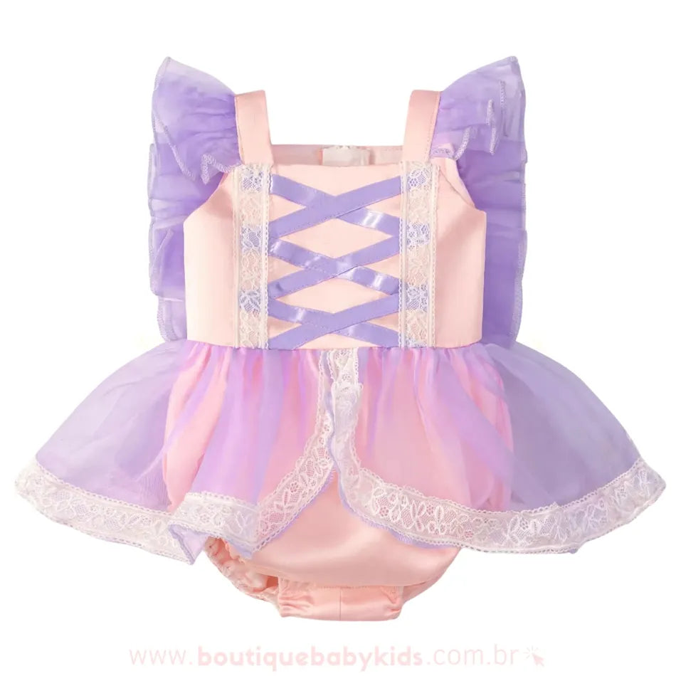 Body Bebê Fantasia Princesa Aurora de Luxo - Boutique Baby Kids