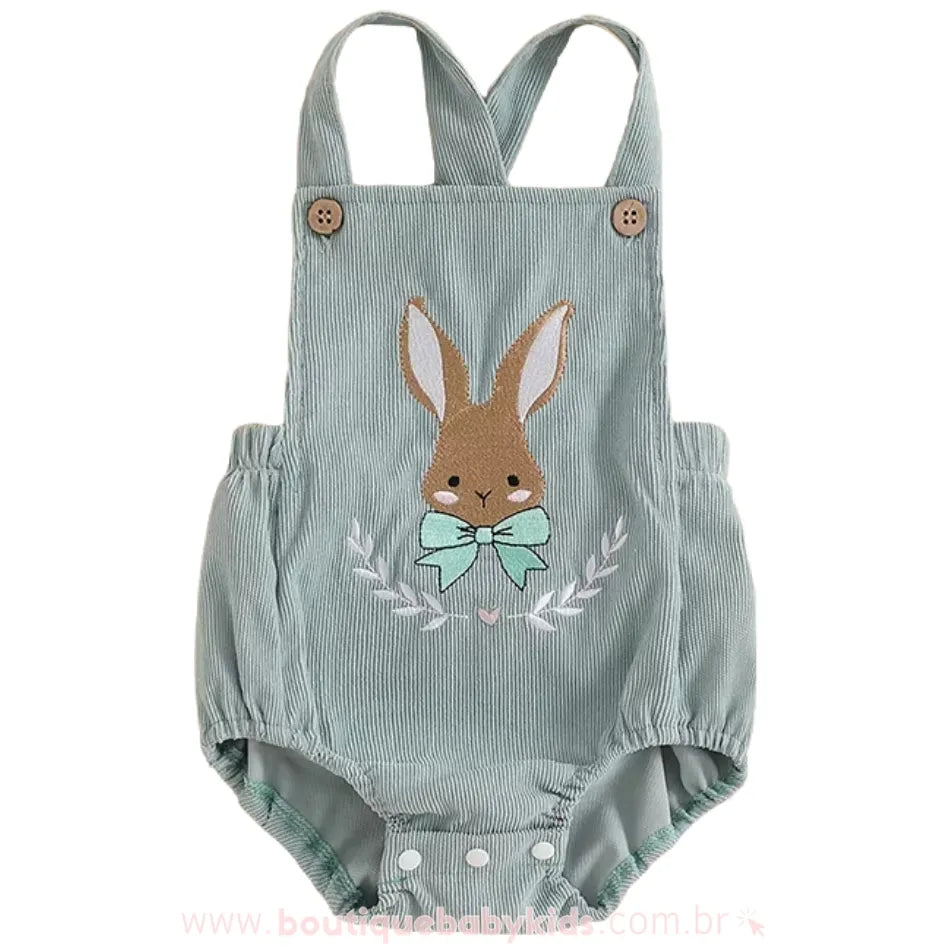 Body Bebê Jardineira Páscoa Coelhinho do Bosque Azul - Boutique Baby Kids #azul