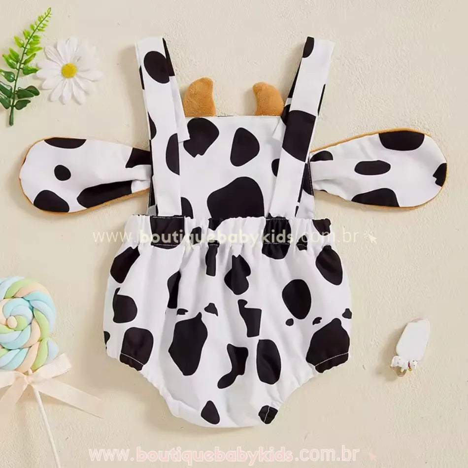 Body Bebê Jardineira Temática Vaquinha Orelhuda