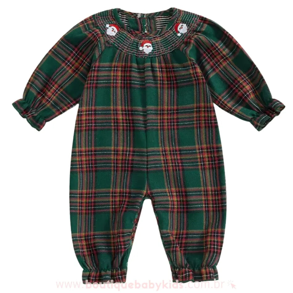 Body Bebê Natalino Xadrez com Bordado Papai Noel - Boutique Baby Kids