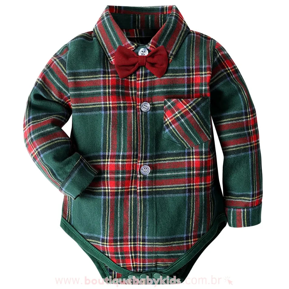 Body Bebê Social de Natal Xadrez com Gravata - Boutique Baby Kids