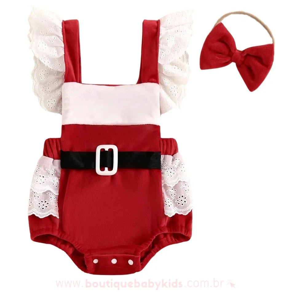 Body Bebê Temático Natal com Babados e Faixa - Boutique Baby Kids