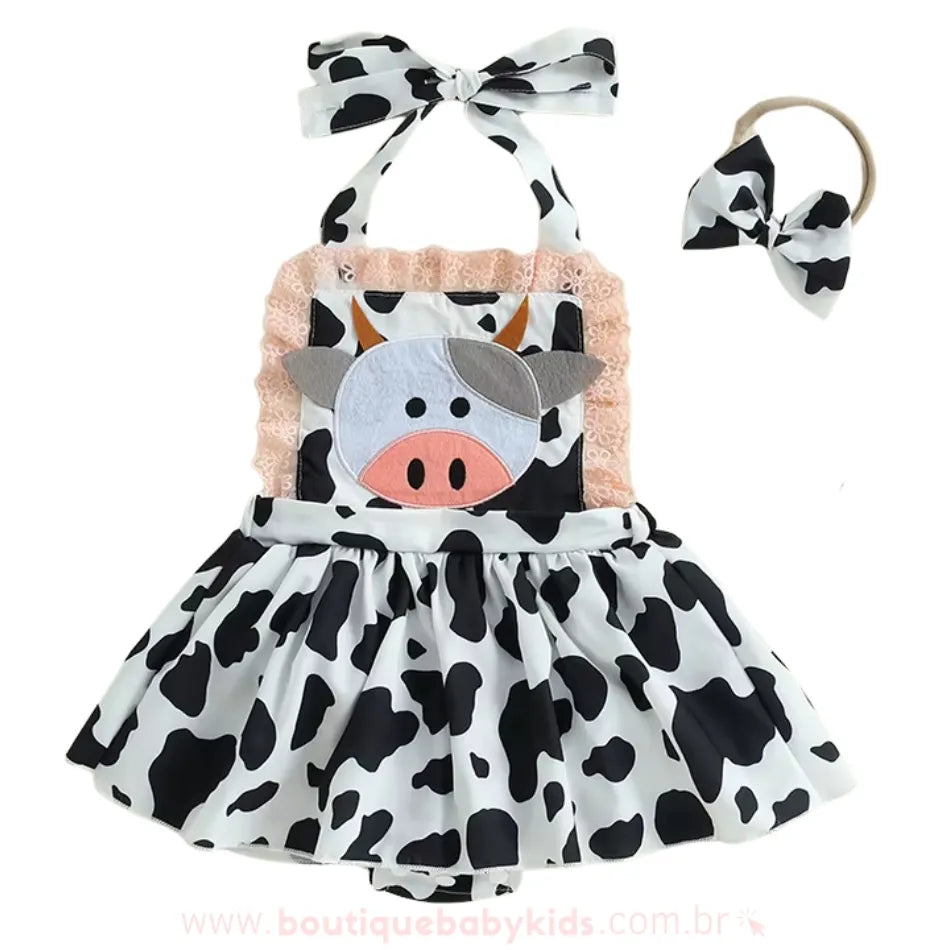 Body Bebê Fantasia Vaquinha Fazendinha com Saia - Boutique Baby Kids