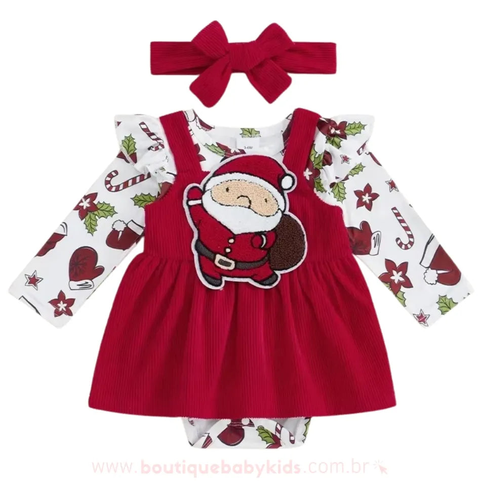 Conjunto Bebê Temático Natalino Papai Noel com Faixa - Boutique Baby Kids