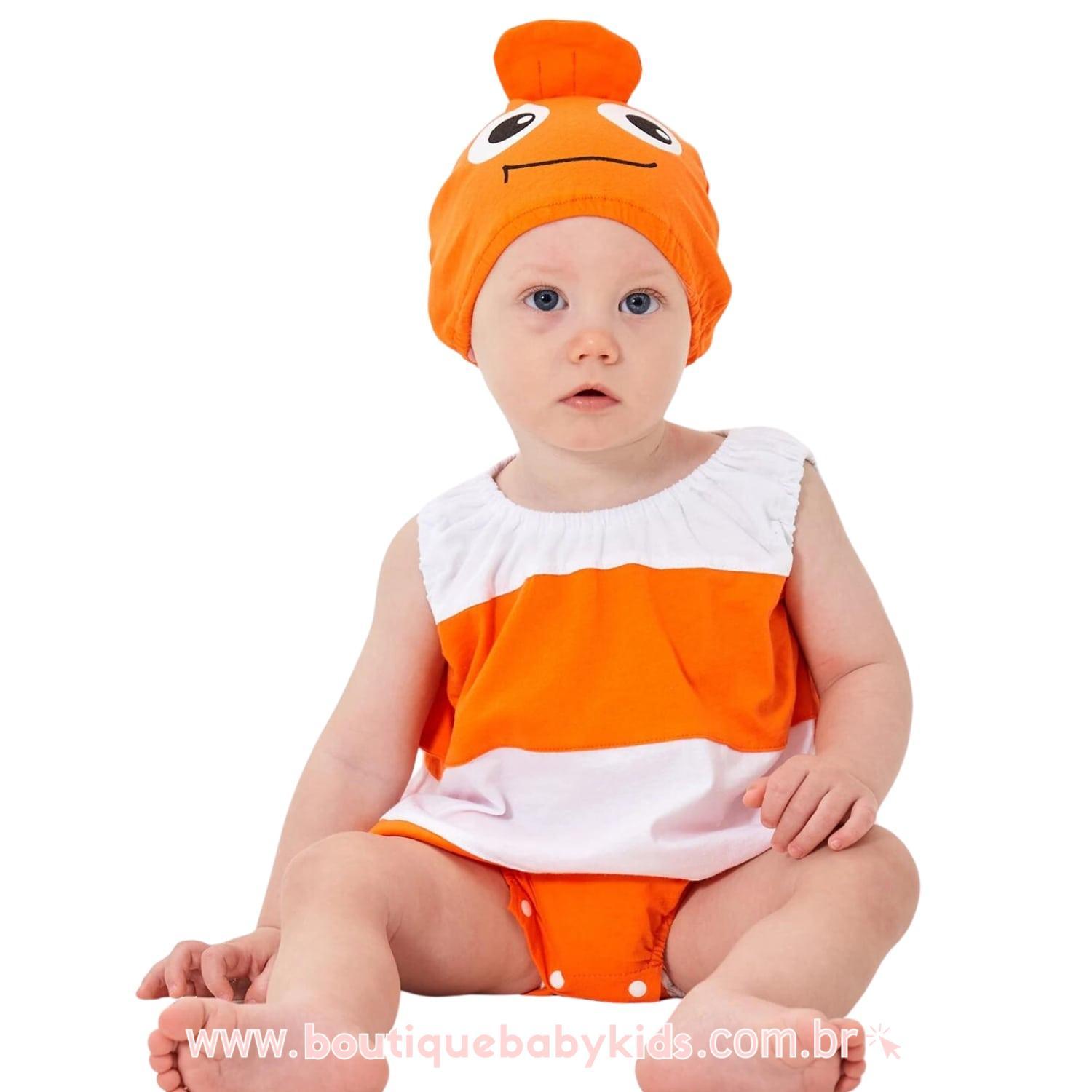 Body Bebê Fantasia Procurando Nemo com Touca Laranja - Boutique Baby Kids