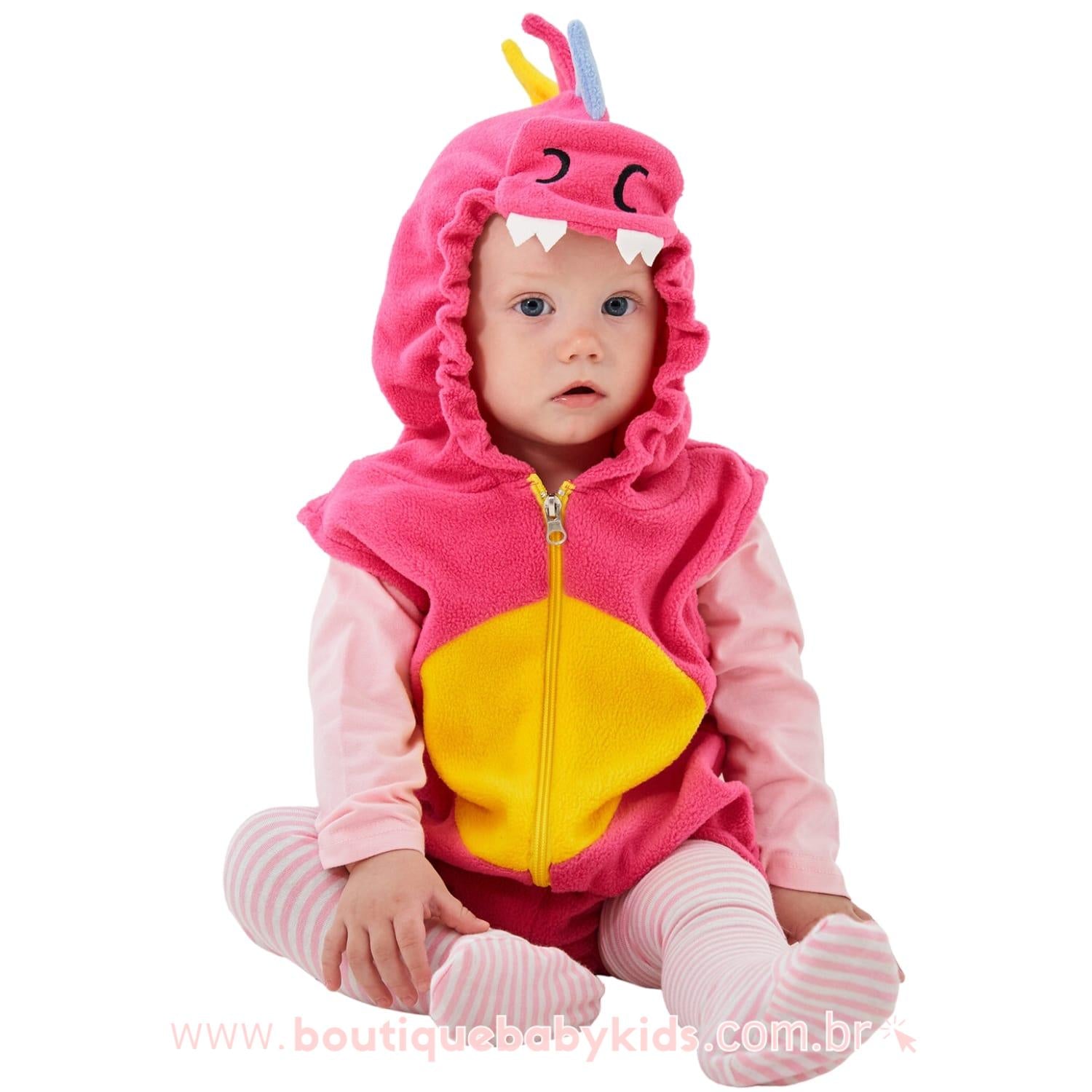 Body Bebê Fantasia Dinossauro Rosa Mesversário - Frete Grátis