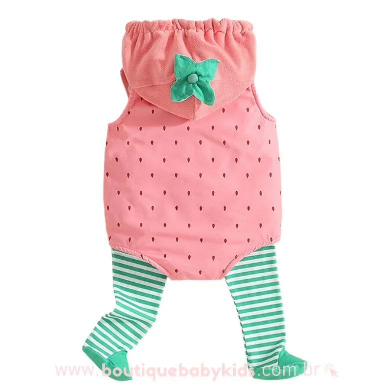 Body Bebê Fantasia Moranguinho com Meia