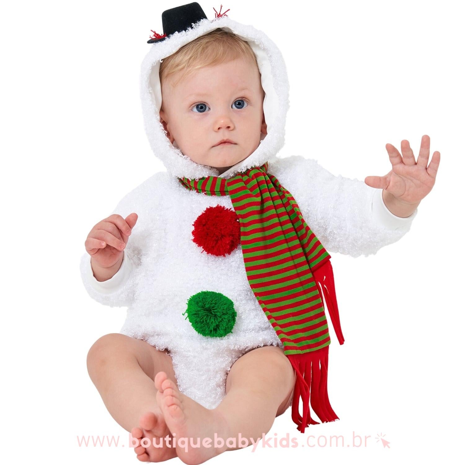 Body Bebê Fantasia Boneco de Neve com Chapéu e Cachecol - Boutique Baby Kids