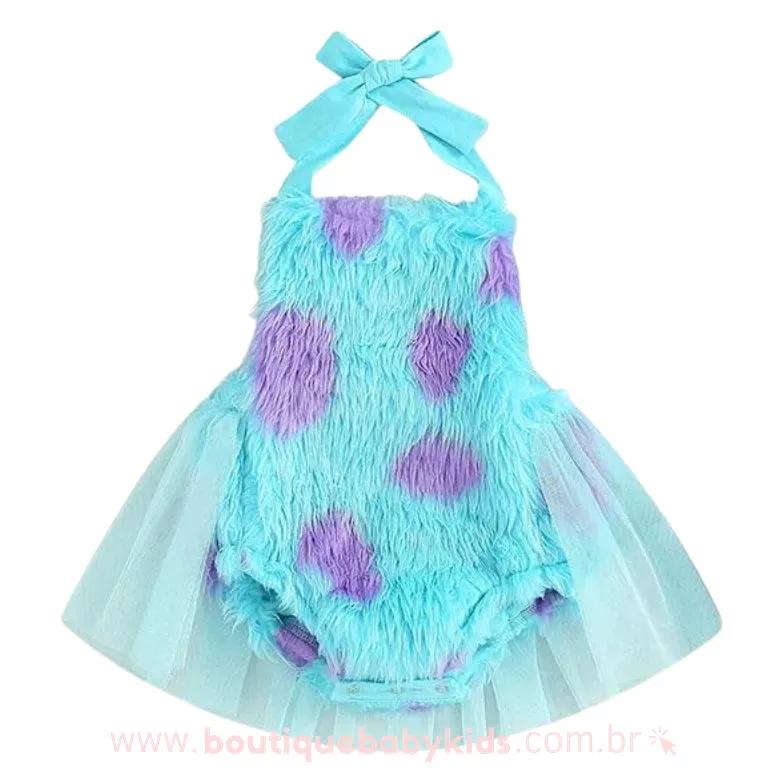 Body Bebê Fantasia Sullivan Monstros S.A com Tule Azul - Mesversário - Boutique Baby Kids