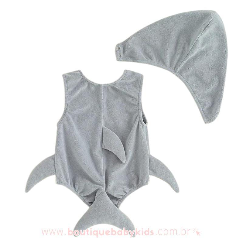Body Bebê Fantasia Tubarão com Touca