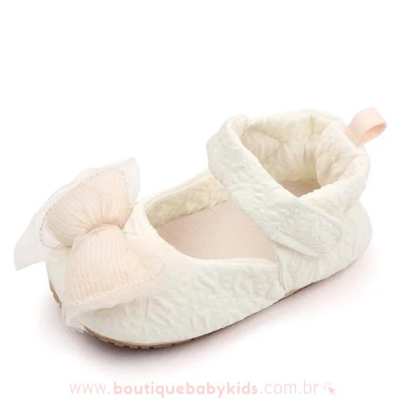 Sandália Bebê Princesa Laço Frontal Creme - Boutique Baby Kids #branco