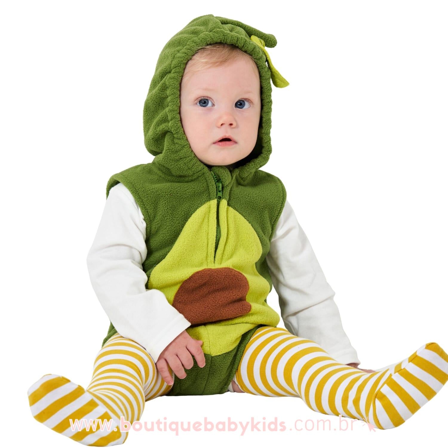 Body Bebê Fantasia Abacate Verde com Meia Mesversário - Frete Grátis - Boutique Baby Kids