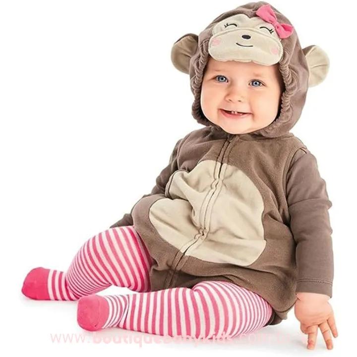Body Bebê Fantasia Macaquinha com Meia Marrom e Rosa Mesversário - Boutique Baby Kids