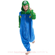 Macacão Pijama Infantil Fantasia Super Mario World Luigi Verde - Boutique Baby Kids