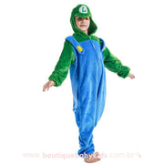 Macacão Pijama Infantil Fantasia Super Mario World Luigi Verde - Boutique Baby Kids