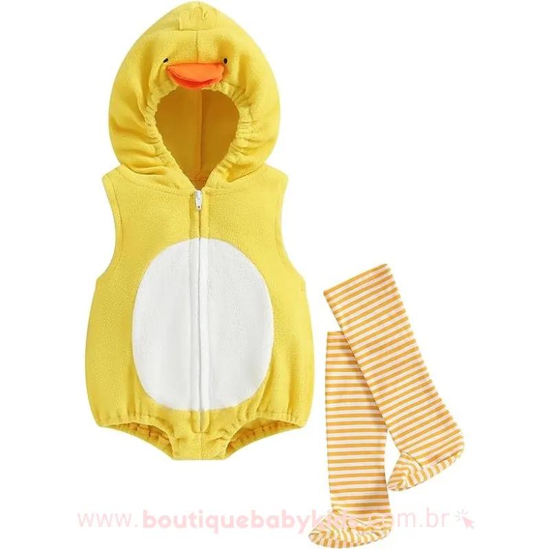 Body Bebê Fantasia Pintinho Amarelo com Meia Mesversário - Boutique Baby Kids