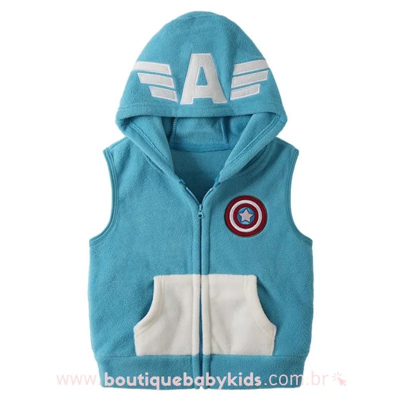 Colete Infantil Herói Capitão América com Capuz Azul - Boutique Baby Kids
