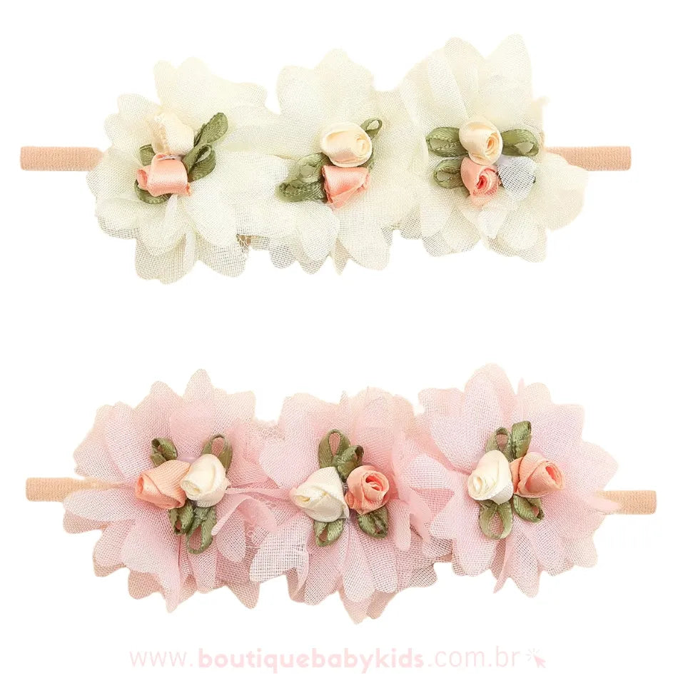 Kit 2 Faixas Florais Encanto de Rosas - Boutique Baby Kids