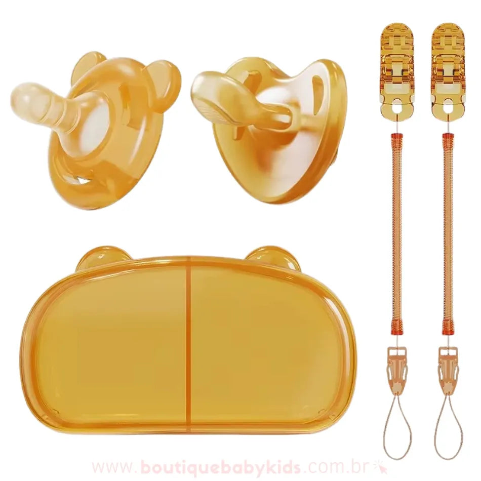 Kit Chupetas de Silicone que Imita o Seio Materno com Prendedores e Estojo - Boutique Baby Kids
