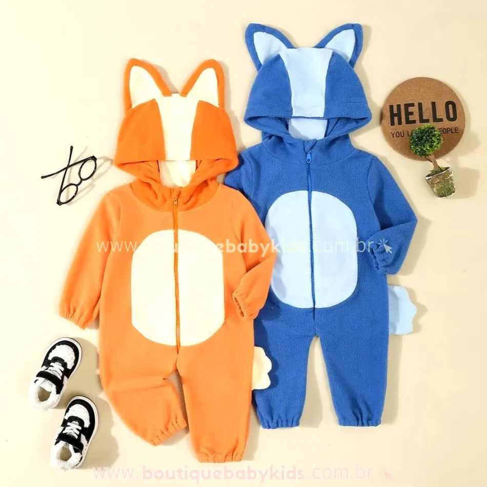 Macacão Bebê Fantasia Bluey e Bingo Azul e Laranja - Boutique Baby Kids