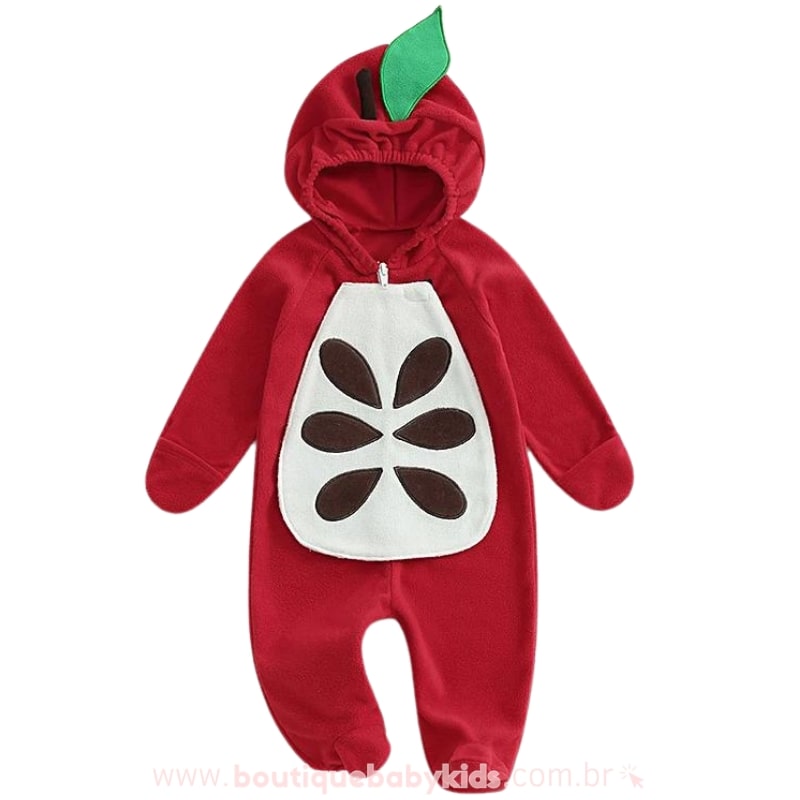 Macacão Bebê Fantasia Maçã Vermelha com Pezinho - Boutique Baby Kids