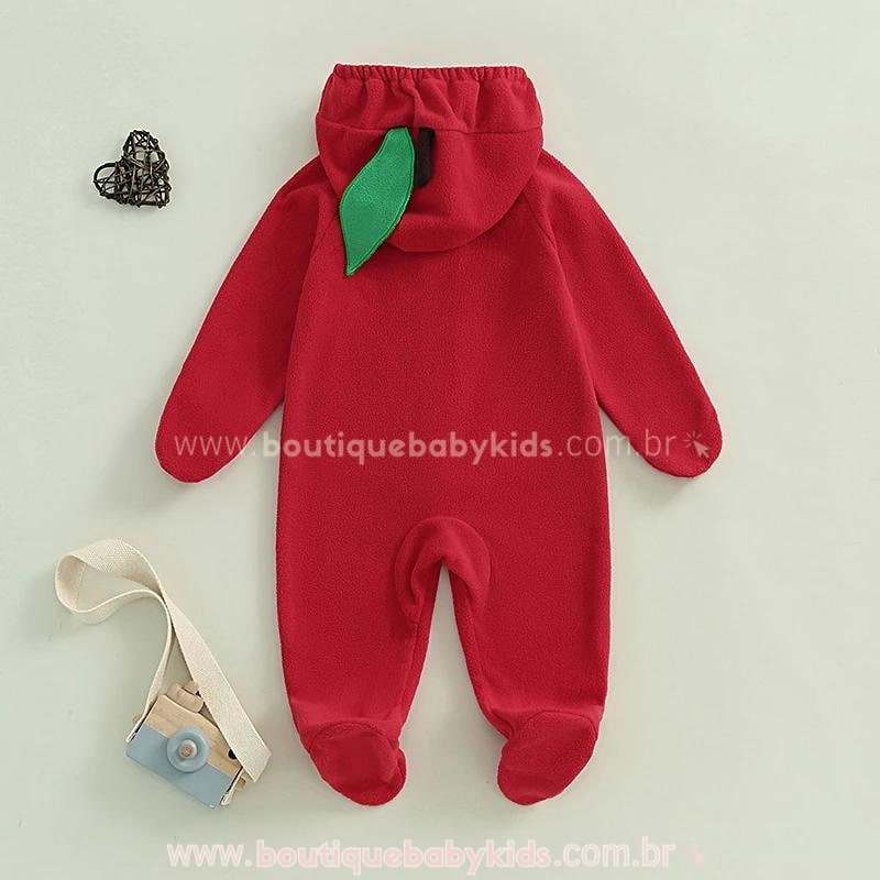 Macacão Bebê Fantasia Maçã Vermelha com Pezinho - Boutique Baby Kids