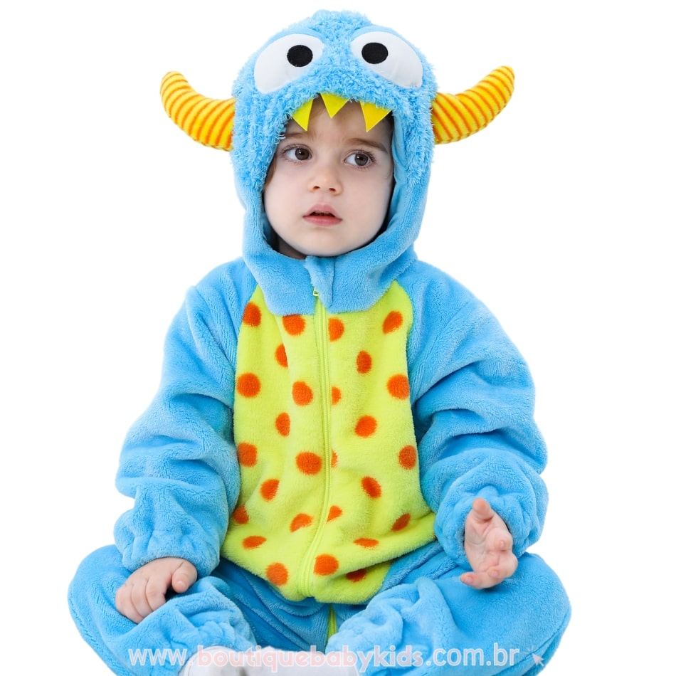 Macacão Bebê Fantasia Bichinho Monstrinho Azul - Boutique Baby Kids #azul