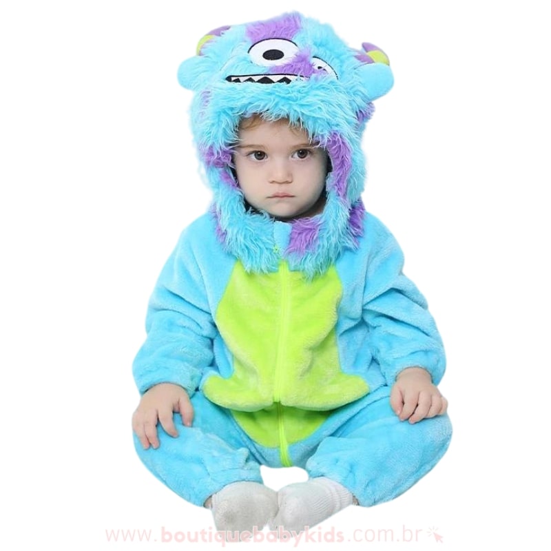 Macacão Bebê Fantasia Bichinho Monstrinho Azul - Boutique Baby Kids