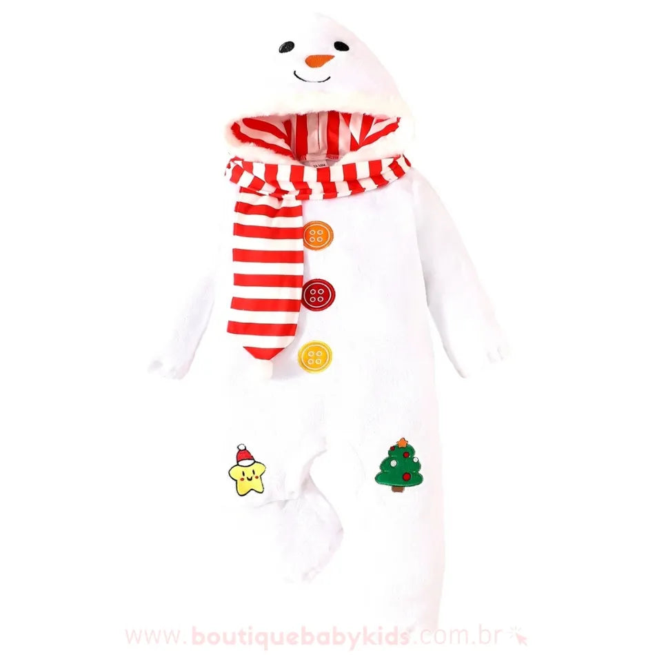 Macacão Bebê Natalino Boneco de Neve com Cachecol - Boutique Baby Kids