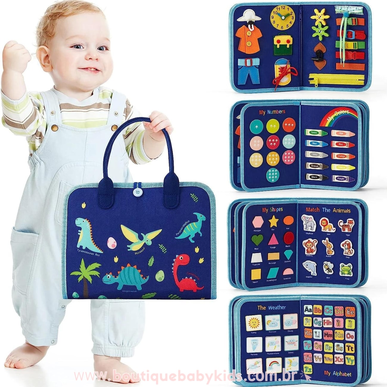 Maleta Educativa Montessori Dinossauro Azul - Boutique Baby Kids