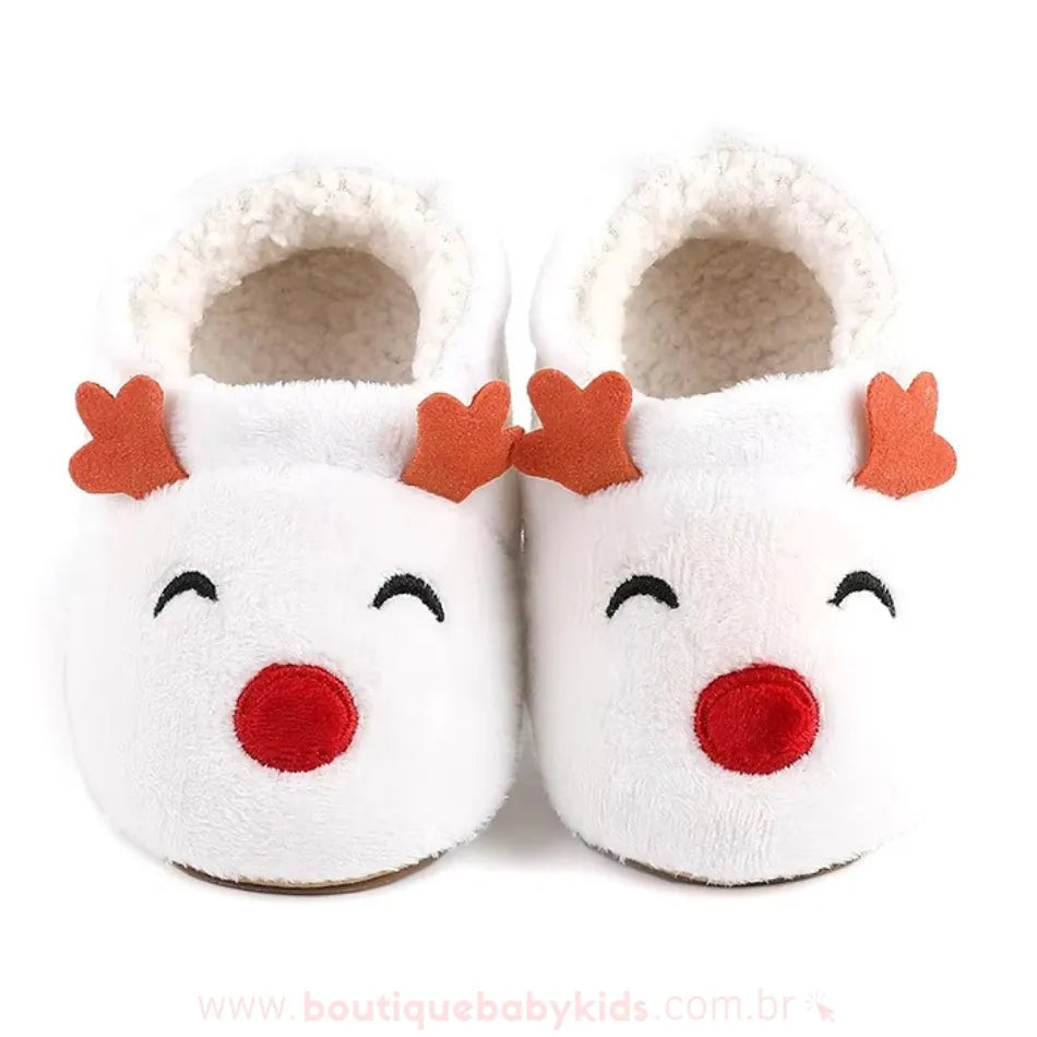 Pantufinha de Bebê Temática Natalina Rena Branca - Boutique Baby Kids #branco