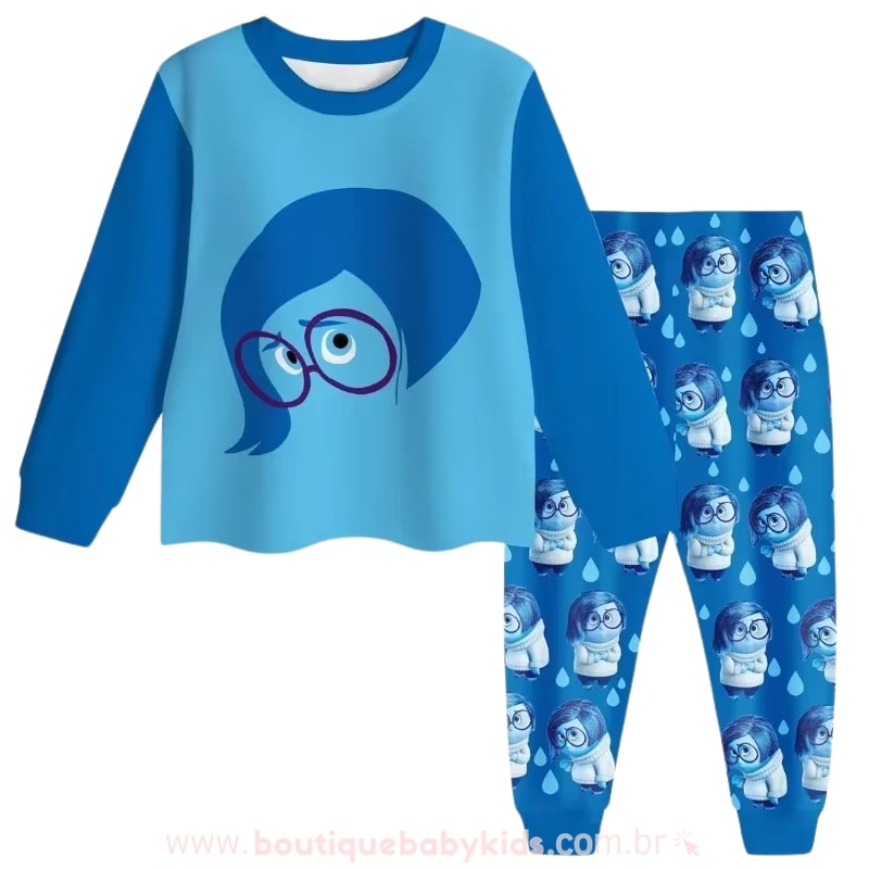 Pijama Infantil Longo Emoções Divertida Mente Azul Tristeza - Boutique Baby Kids #azul-tristeza