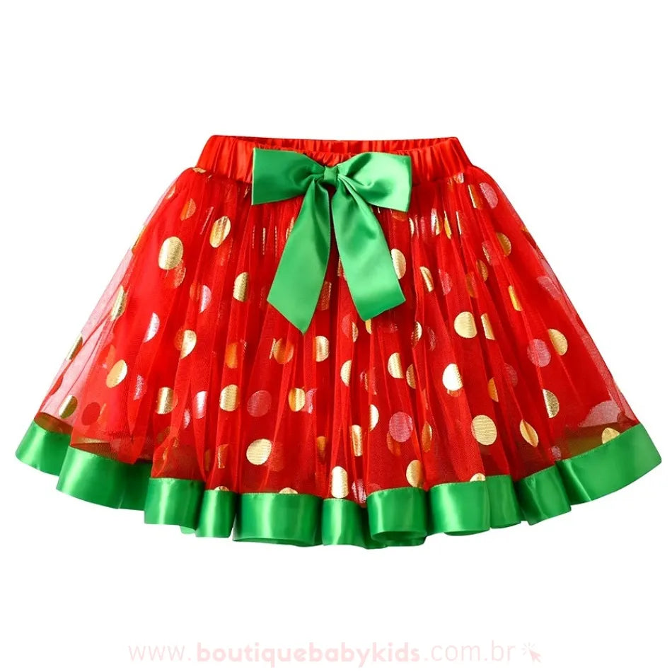 Saia Infantil Tule Poá Encanto de Natal Vermelho - Boutique Baby Kids