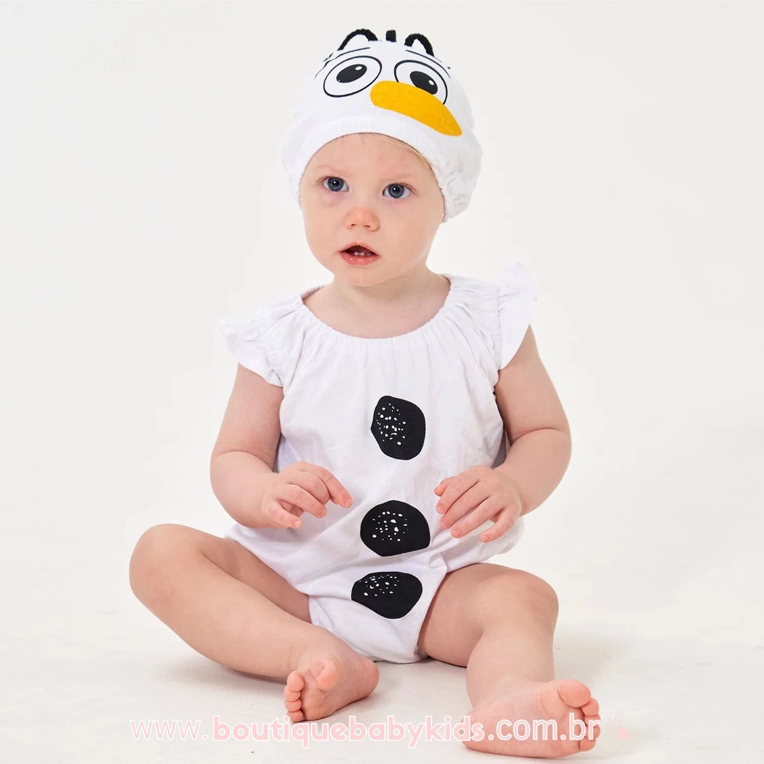 Body Bebê Fantasia Frozen Olaf com Touca