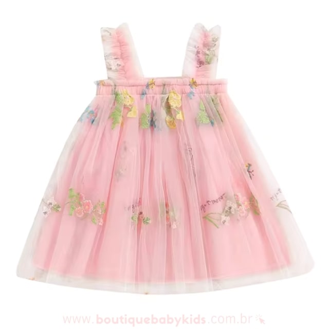 Vestido Bebê Bordado Flores Tule - Boutique Baby Kids