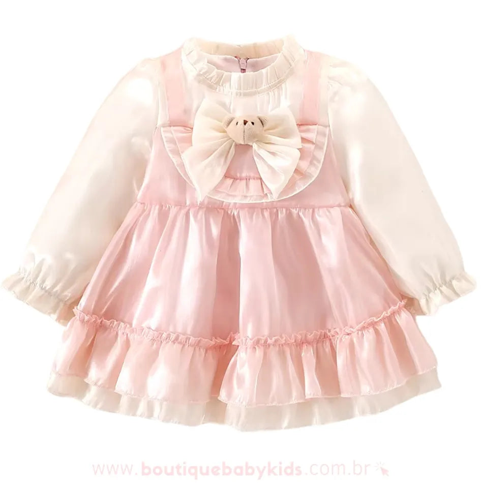 Vestido Bebê Encanto Ursinha com Laço Rosa - Boutique Baby Kids #rosa