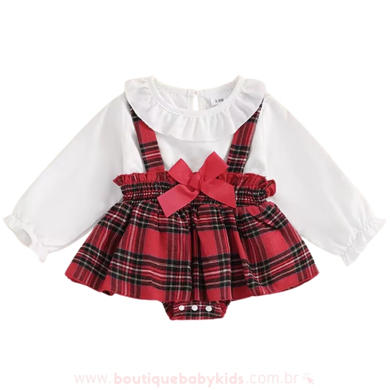 Vestido Bebê Estampa Xadrez Manga Longa