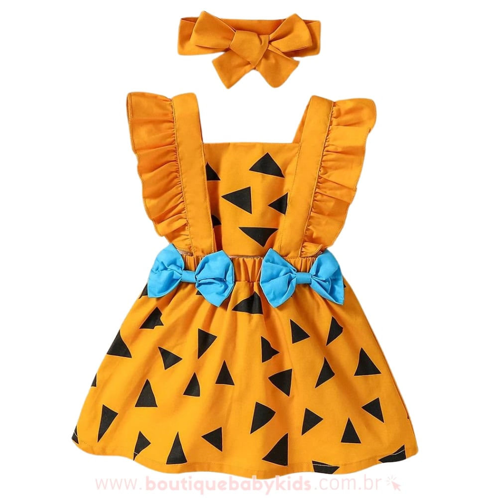Vestido Bebê Fantasia Pedrita Flintstones com Faixa - Boutique Baby Kids