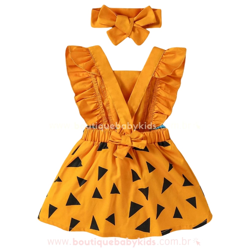 Vestido Bebê Fantasia Pedrita Flintstones com Faixa - Boutique Baby Kids