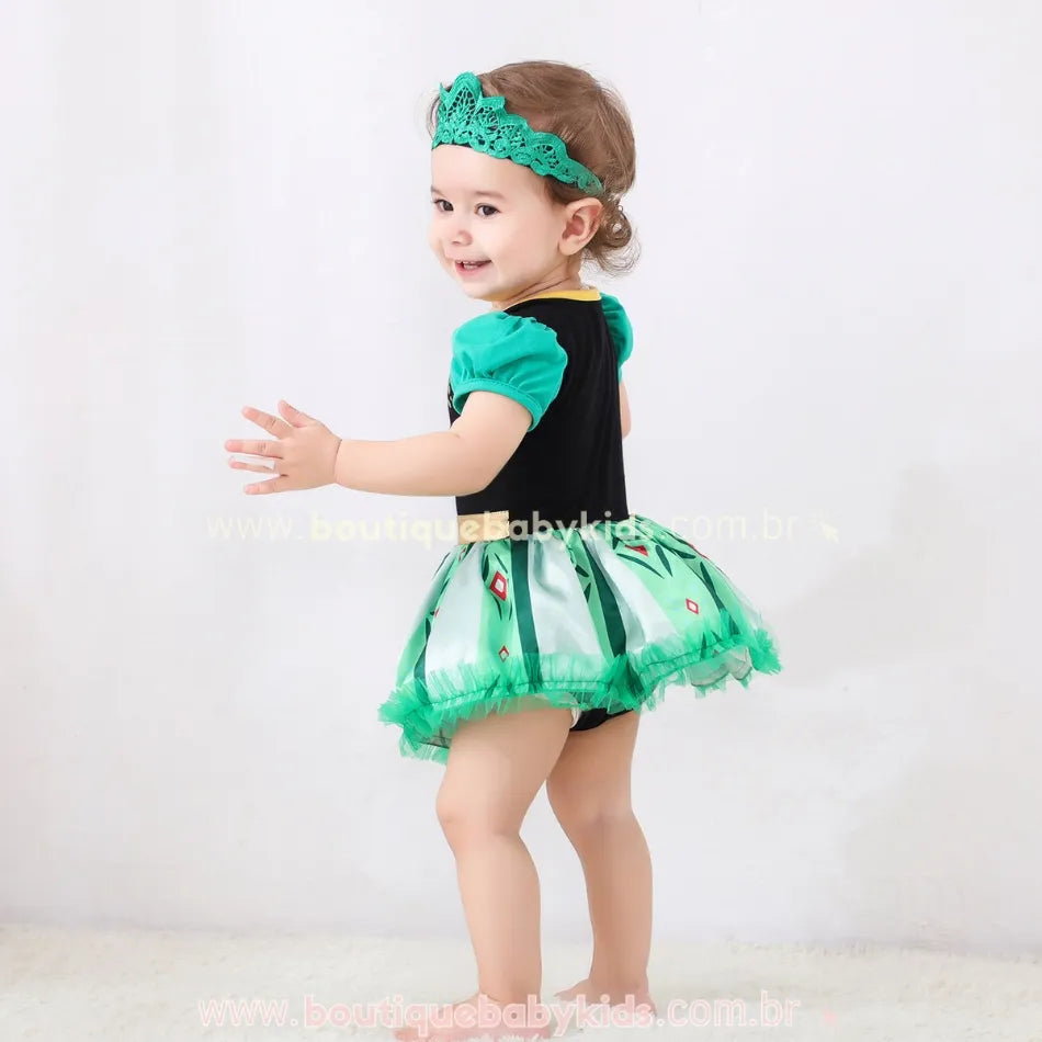 Vestido Bebê Fantasia Frozen Princesa Anna com Faixa - Boutique Baby Kids