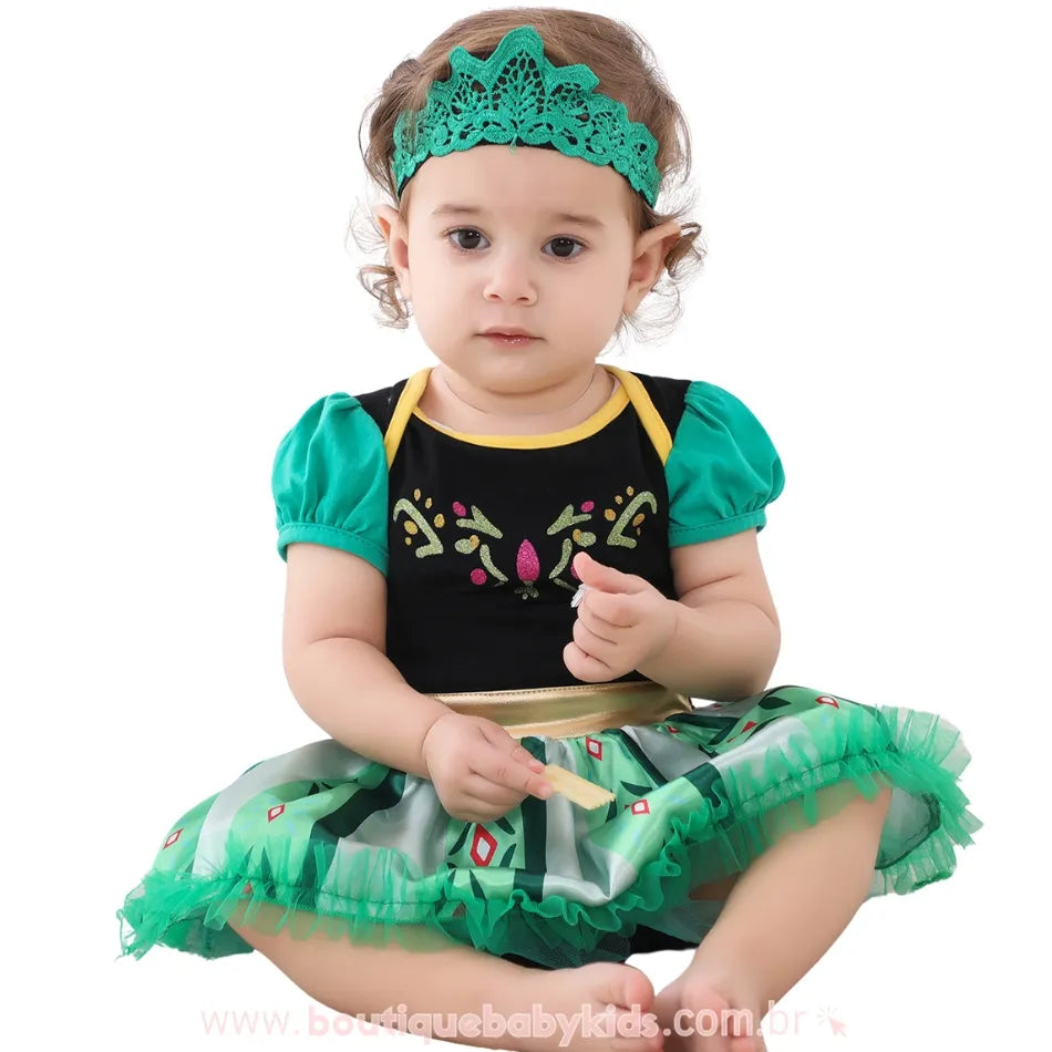 Vestido Bebê Fantasia Frozen Princesa Anna com Faixa - Boutique Baby Kids