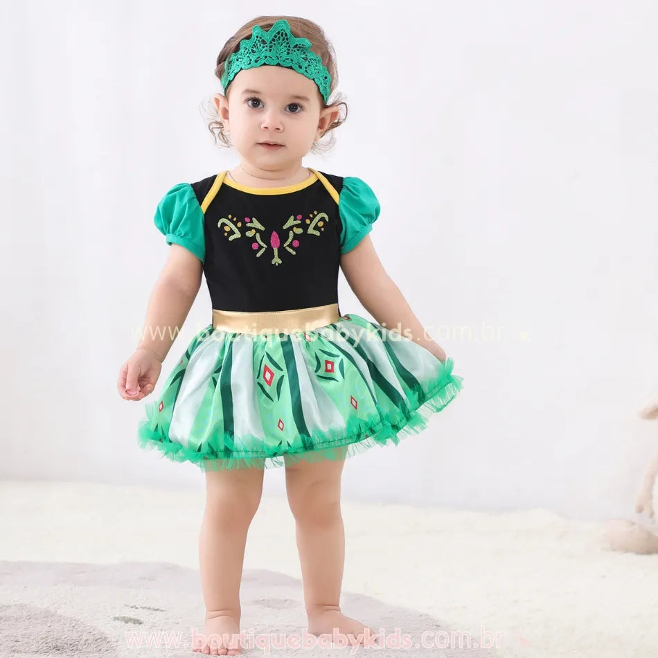 Vestido Bebê Fantasia Frozen Princesa Anna com Faixa - Boutique Baby Kids